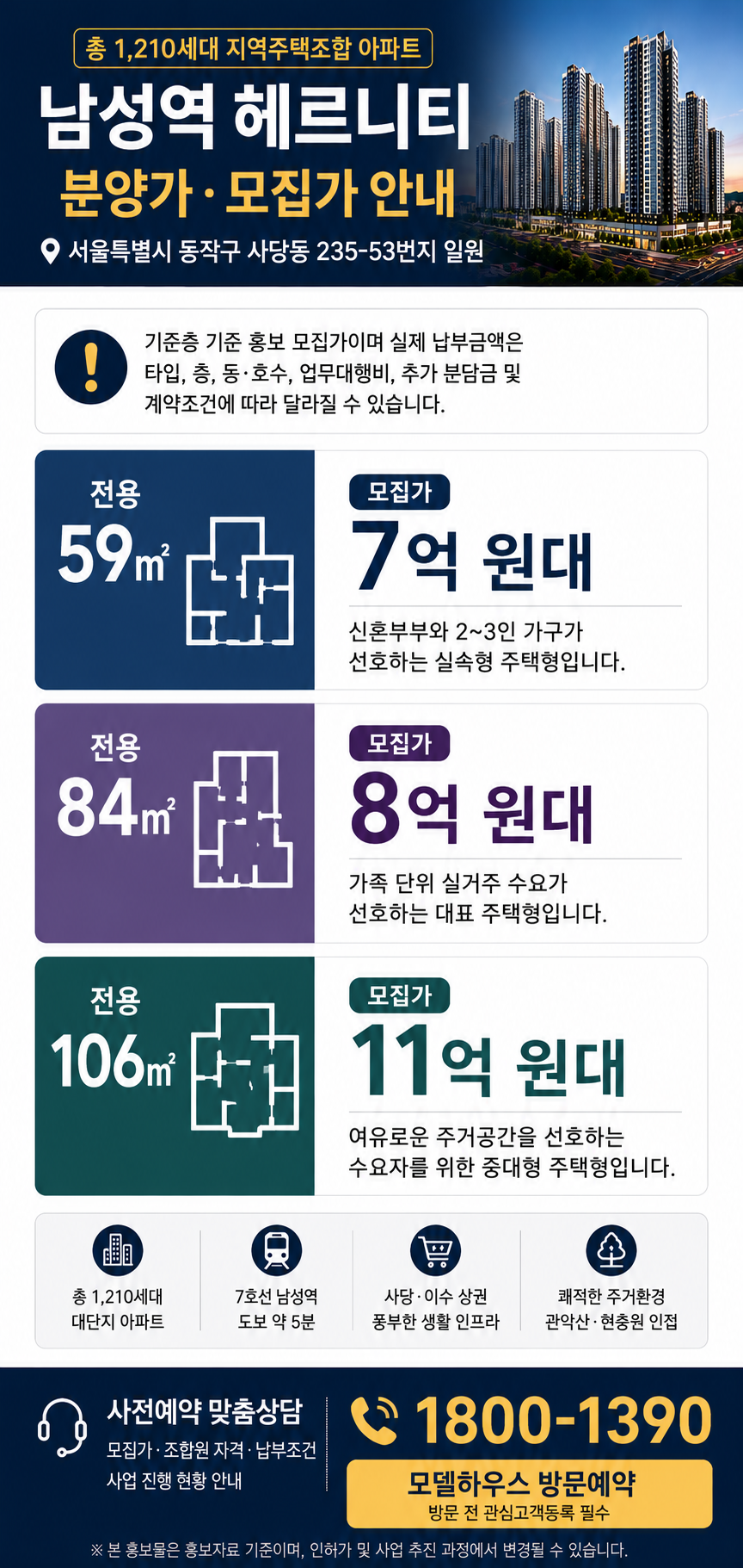남성역 헤르니티 분양가 모집가 59 84 106